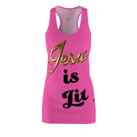 Jesus is Lit Women's Branded Racerback Dress, Candy Pink-KVOM KVOM Christian Clothing; Women’s Clothing; Women’s T-Shirts; Men's Clothing; Men's T-Shirts, Hoodies Sale; Ladies Tops; Ladies Dresses; Floral Tops; Floral Dresses; Flower Clothes; Activewear; Glorious; Psalms; Blessings On Blessings; Teens Clothing; Christian Book Store; Girl’s Clothing Sale; Mother’s Day Sale; Gifts For Sister; Christian Gifts; Gifts for Daughter; Spring Sale; Clearance Sale; Jesus; Christ Is King; Holy Ghost; God Got Me; Spiri