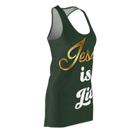 Jesus is Lit Women's Branded Racerback Dress, Forest Green-KVOM KVOM Christian Clothing; Women’s Clothing; Women’s T-Shirts; Men's Clothing; Men's T-Shirts, Hoodies Sale; Ladies Tops; Ladies Dresses; Floral Tops; Floral Dresses; Flower Clothes; Activewear; Glorious; Psalms; Blessings On Blessings; Teens Clothing; Christian Book Store; Girl’s Clothing Sale; Mother’s Day Sale; Gifts For Sister; Christian Gifts; Gifts for Daughter; Spring Sale; Clearance Sale; Jesus; Christ Is King; Holy Ghost; God Got Me; Spi