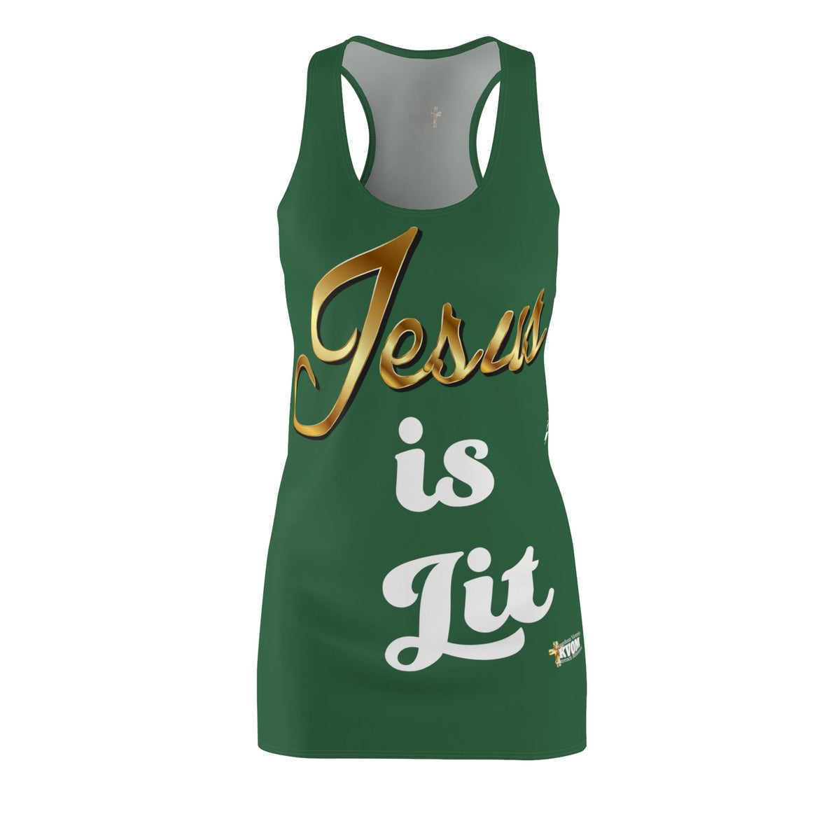 Jesus is Lit Women's Branded Racerback Dress, Green-KVOM KVOM Christian Clothing; Women’s Clothing; Women’s T-Shirts; Men's Clothing; Men's T-Shirts, Hoodies Sale; Ladies Tops; Ladies Dresses; Floral Tops; Floral Dresses; Flower Clothes; Activewear; Glorious; Psalms; Blessings On Blessings; Teens Clothing; Christian Book Store; Girl’s Clothing Sale; Mother’s Day Sale; Gifts For Sister; Christian Gifts; Gifts for Daughter; Spring Sale; Clearance Sale; Jesus; Christ Is King; Holy Ghost; God Got Me; Spiritual 