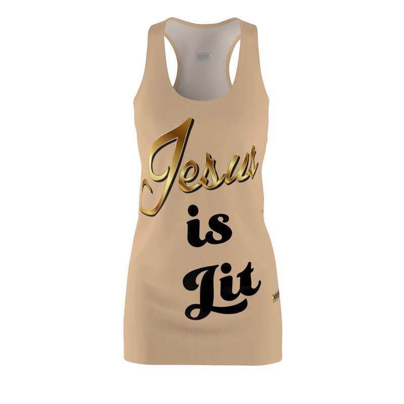 Jesus is Lit Women's Branded Racerback Dress, Khaki-KVOM KVOM Christian Clothing; Women’s Clothing; Women’s T-Shirts; Men's Clothing; Men's T-Shirts, Hoodies Sale; Ladies Tops; Ladies Dresses; Floral Tops; Floral Dresses; Flower Clothes; Activewear; Glorious; Psalms; Blessings On Blessings; Teens Clothing; Christian Book Store; Girl’s Clothing Sale; Mother’s Day Sale; Gifts For Sister; Christian Gifts; Gifts for Daughter; Spring Sale; Clearance Sale; Jesus; Christ Is King; Holy Ghost; God Got Me; Spiritual 