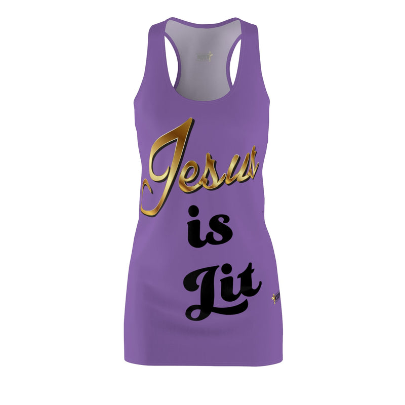 Jesus is Lit Women's Branded Racerback Dress, Lilac-KVOM KVOM Christian Clothing; Women’s Clothing; Women’s T-Shirts; Men's Clothing; Men's T-Shirts, Hoodies Sale; Ladies Tops; Ladies Dresses; Floral Tops; Floral Dresses; Flower Clothes; Activewear; Glorious; Psalms; Blessings On Blessings; Teens Clothing; Christian Book Store; Girl’s Clothing Sale; Mother’s Day Sale; Gifts For Sister; Christian Gifts; Gifts for Daughter; Spring Sale; Clearance Sale; Jesus; Christ Is King; Holy Ghost; God Got Me; Spiritual 