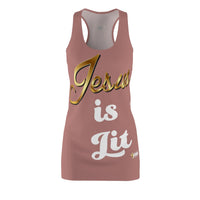 Jesus is Lit Women's Branded Racerback Dress, Mauve-KVOM KVOM Christian Clothing; Women’s Clothing; Women’s T-Shirts; Men's Clothing; Men's T-Shirts, Hoodies Sale; Ladies Tops; Ladies Dresses; Floral Tops; Floral Dresses; Flower Clothes; Activewear; Glorious; Psalms; Blessings On Blessings; Teens Clothing; Christian Book Store; Girl’s Clothing Sale; Mother’s Day Sale; Gifts For Sister; Christian Gifts; Gifts for Daughter; Spring Sale; Clearance Sale; Jesus; Christ Is King; Holy Ghost; God Got Me; Spiritual 