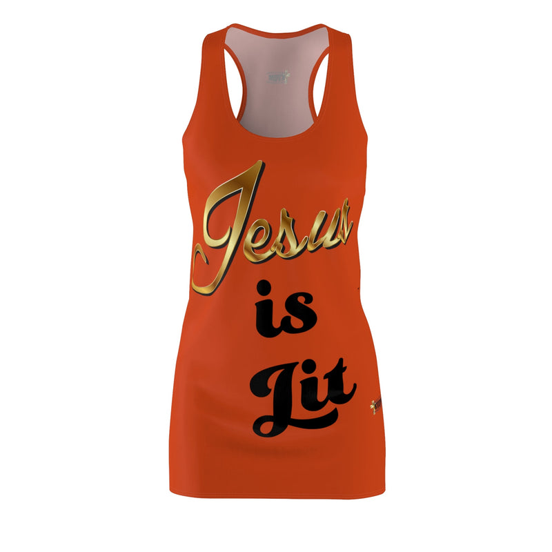 Jesus is Lit Women's Branded Racerback Dress, Orange-KVOM KVOM Christian Clothing; Women’s Clothing; Women’s T-Shirts; Men's Clothing; Men's T-Shirts, Hoodies Sale; Ladies Tops; Ladies Dresses; Floral Tops; Floral Dresses; Flower Clothes; Activewear; Glorious; Psalms; Blessings On Blessings; Teens Clothing; Christian Book Store; Girl’s Clothing Sale; Mother’s Day Sale; Gifts For Sister; Christian Gifts; Gifts for Daughter; Spring Sale; Clearance Sale; Jesus; Christ Is King; Holy Ghost; God Got Me; Spiritual