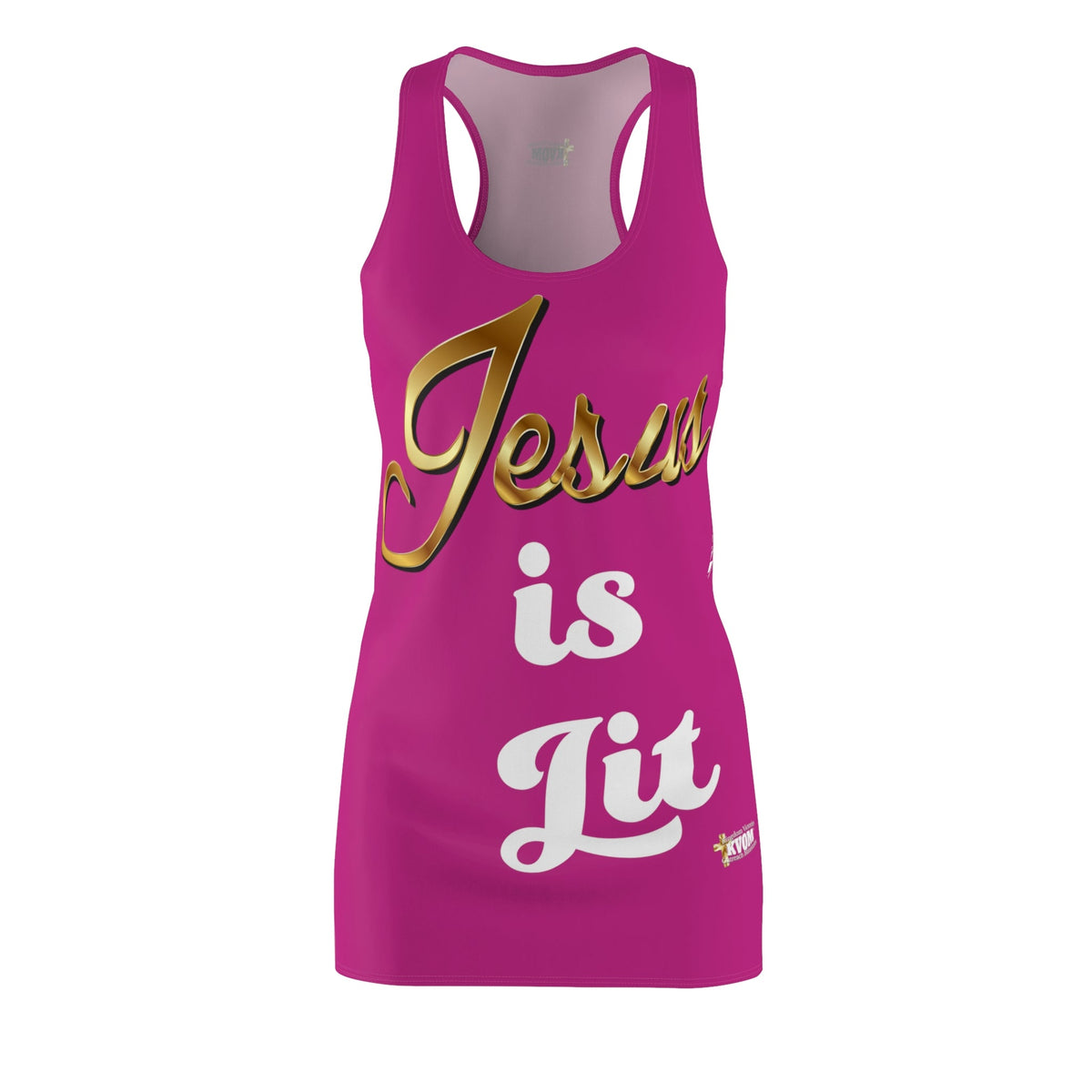 Jesus is Lit Women's Branded Racerback Dress, Pink-KVOM KVOM Christian Clothing; Women’s Clothing; Women’s T-Shirts; Men's Clothing; Men's T-Shirts, Hoodies Sale; Ladies Tops; Ladies Dresses; Floral Tops; Floral Dresses; Flower Clothes; Activewear; Glorious; Psalms; Blessings On Blessings; Teens Clothing; Christian Book Store; Girl’s Clothing Sale; Mother’s Day Sale; Gifts For Sister; Christian Gifts; Gifts for Daughter; Spring Sale; Clearance Sale; Jesus; Christ Is King; Holy Ghost; God Got Me; Spiritual W