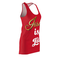 Jesus is Lit Women's Branded Racerback Dress, Red-KVOM KVOM Christian Clothing; Women’s Clothing; Women’s T-Shirts; Men's Clothing; Men's T-Shirts, Hoodies Sale; Ladies Tops; Ladies Dresses; Floral Tops; Floral Dresses; Flower Clothes; Activewear; Glorious; Psalms; Blessings On Blessings; Teens Clothing; Christian Book Store; Girl’s Clothing Sale; Mother’s Day Sale; Gifts For Sister; Christian Gifts; Gifts for Daughter; Spring Sale; Clearance Sale; Jesus; Christ Is King; Holy Ghost; God Got Me; Spiritual Wa