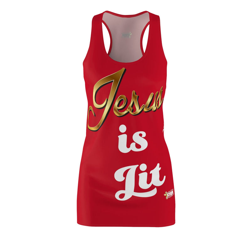 Jesus is Lit Women's Branded Racerback Dress, Red-KVOM KVOM Christian Clothing; Women’s Clothing; Women’s T-Shirts; Men's Clothing; Men's T-Shirts, Hoodies Sale; Ladies Tops; Ladies Dresses; Floral Tops; Floral Dresses; Flower Clothes; Activewear; Glorious; Psalms; Blessings On Blessings; Teens Clothing; Christian Book Store; Girl’s Clothing Sale; Mother’s Day Sale; Gifts For Sister; Christian Gifts; Gifts for Daughter; Spring Sale; Clearance Sale; Jesus; Christ Is King; Holy Ghost; God Got Me; Spiritual Wa