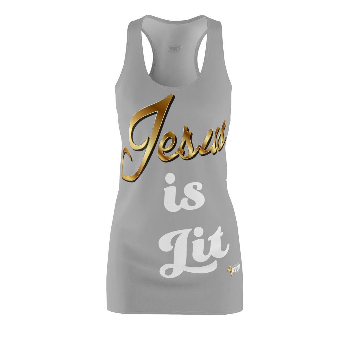 Jesus is Lit Women's Branded Racerback Dress, Silver-KVOM KVOM Christian Clothing; Women’s Clothing; Women’s T-Shirts; Men's Clothing; Men's T-Shirts, Hoodies Sale; Ladies Tops; Ladies Dresses; Floral Tops; Floral Dresses; Flower Clothes; Activewear; Glorious; Psalms; Blessings On Blessings; Teens Clothing; Christian Book Store; Girl’s Clothing Sale; Mother’s Day Sale; Gifts For Sister; Christian Gifts; Gifts for Daughter; Spring Sale; Clearance Sale; Jesus; Christ Is King; Holy Ghost; God Got Me; Spiritual