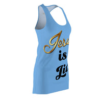 Jesus is Lit Women's Branded Racerback Dress, Sky Blue-KVOM KVOM Christian Clothing; Women’s Clothing; Women’s T-Shirts; Men's Clothing; Men's T-Shirts, Hoodies Sale; Ladies Tops; Ladies Dresses; Floral Tops; Floral Dresses; Flower Clothes; Activewear; Glorious; Psalms; Blessings On Blessings; Teens Clothing; Christian Book Store; Girl’s Clothing Sale; Mother’s Day Sale; Gifts For Sister; Christian Gifts; Gifts for Daughter; Spring Sale; Clearance Sale; Jesus; Christ Is King; Holy Ghost; God Got Me; Spiritu