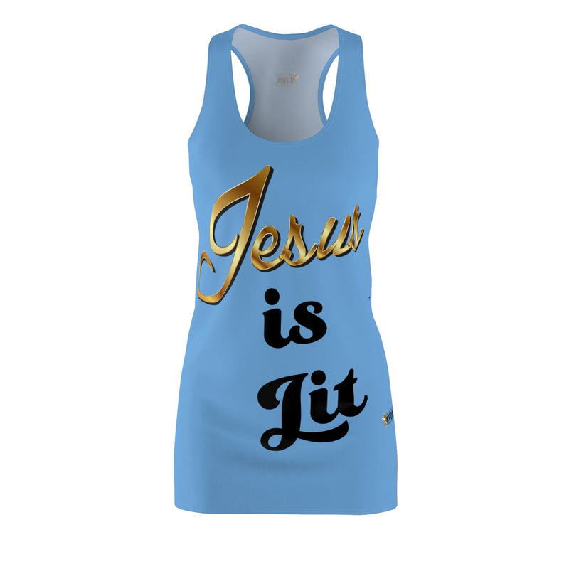 Jesus is Lit Women's Branded Racerback Dress, Sky Blue-KVOM KVOM Christian Clothing; Women’s Clothing; Women’s T-Shirts; Men's Clothing; Men's T-Shirts, Hoodies Sale; Ladies Tops; Ladies Dresses; Floral Tops; Floral Dresses; Flower Clothes; Activewear; Glorious; Psalms; Blessings On Blessings; Teens Clothing; Christian Book Store; Girl’s Clothing Sale; Mother’s Day Sale; Gifts For Sister; Christian Gifts; Gifts for Daughter; Spring Sale; Clearance Sale; Jesus; Christ Is King; Holy Ghost; God Got Me; Spiritu