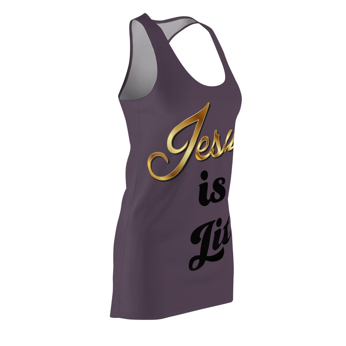 Jesus is Lit Women's Branded Racerback Dress, Warm Purple-KVOM KVOM Christian Clothing; Women’s Clothing; Women’s T-Shirts; Men's Clothing; Men's T-Shirts, Hoodies Sale; Ladies Tops; Ladies Dresses; Floral Tops; Floral Dresses; Flower Clothes; Activewear; Glorious; Psalms; Blessings On Blessings; Teens Clothing; Christian Book Store; Girl’s Clothing Sale; Mother’s Day Sale; Gifts For Sister; Christian Gifts; Gifts for Daughter; Spring Sale; Clearance Sale; Jesus; Christ Is King; Holy Ghost; God Got Me; Spir