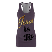 Jesus is Lit Women's Branded Racerback Dress, Warm Purple-KVOM KVOM Christian Clothing; Women’s Clothing; Women’s T-Shirts; Men's Clothing; Men's T-Shirts, Hoodies Sale; Ladies Tops; Ladies Dresses; Floral Tops; Floral Dresses; Flower Clothes; Activewear; Glorious; Psalms; Blessings On Blessings; Teens Clothing; Christian Book Store; Girl’s Clothing Sale; Mother’s Day Sale; Gifts For Sister; Christian Gifts; Gifts for Daughter; Spring Sale; Clearance Sale; Jesus; Christ Is King; Holy Ghost; God Got Me; Spir