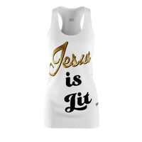 Jesus is Lit Women's Branded Racerback Dress, White-KVOM KVOM Christian Clothing; Women’s Clothing; Women’s T-Shirts; Men's Clothing; Men's T-Shirts, Hoodies Sale; Ladies Tops; Ladies Dresses; Floral Tops; Floral Dresses; Flower Clothes; Activewear; Glorious; Psalms; Blessings On Blessings; Teens Clothing; Christian Book Store; Girl’s Clothing Sale; Mother’s Day Sale; Gifts For Sister; Christian Gifts; Gifts for Daughter; Spring Sale; Clearance Sale; Jesus; Christ Is King; Holy Ghost; God Got Me; Spiritual 