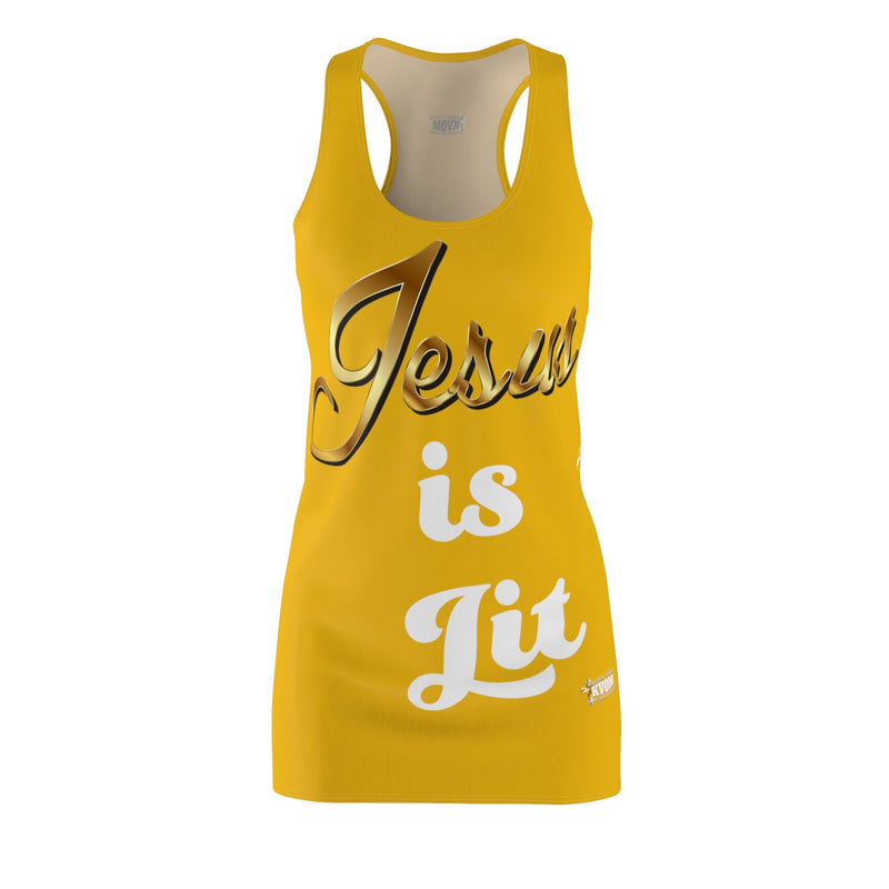 Jesus is Lit Women's Branded Racerback Dress, Yellow-KVOM KVOM Christian Clothing; Women’s Clothing; Women’s T-Shirts; Men's Clothing; Men's T-Shirts, Hoodies Sale; Ladies Tops; Ladies Dresses; Floral Tops; Floral Dresses; Flower Clothes; Activewear; Glorious; Psalms; Blessings On Blessings; Teens Clothing; Christian Book Store; Girl’s Clothing Sale; Mother’s Day Sale; Gifts For Sister; Christian Gifts; Gifts for Daughter; Spring Sale; Clearance Sale; Jesus; Christ Is King; Holy Ghost; God Got Me; Spiritual