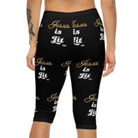 Jesus is Lit Women’s Capri Leggings-KVOM KVOM Christian Clothing; Women’s Clothing; Women’s T-Shirts; Men's Clothing; Men's T-Shirts, Hoodies Sale; Ladies Tops; Ladies Dresses; Floral Tops; Floral Dresses; Flower Clothes; Activewear; Glorious; Psalms; Blessings On Blessings; Teens Clothing; Christian Book Store; Girl’s Clothing Sale; Mother’s Day Sale; Gifts For Sister; Christian Gifts; Gifts for Daughter; Spring Sale; Clearance Sale; Jesus; Christ Is King; Holy Ghost; God Got Me; Spiritual Warrior; Prophet