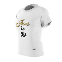 Jesus is Lit Women's Fitted Tee-KVOM KVOM Christian Clothing; Women’s Clothing; Women’s T-Shirts; Men's Clothing; Men's T-Shirts, Hoodies Sale; Ladies Tops; Ladies Dresses; Floral Tops; Floral Dresses; Flower Clothes; Activewear; Glorious; Psalms; Blessings On Blessings; Teens Clothing; Christian Book Store; Girl’s Clothing Sale; Mother’s Day Sale; Gifts For Sister; Christian Gifts; Gifts for Daughter; Spring Sale; Clearance Sale; Jesus; Christ Is King; Holy Ghost; God Got Me; Spiritual Warrior; Prophetic; 