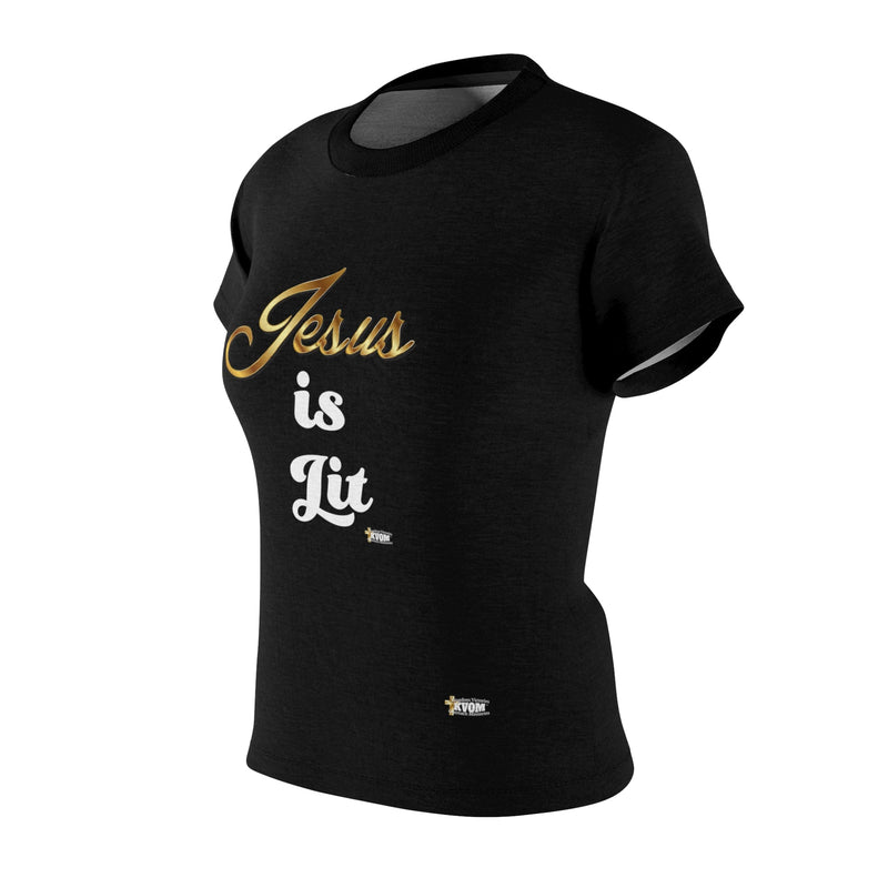 Jesus is Lit Women's Fitted Tee-KVOM KVOM Christian Clothing; Women’s Clothing; Women’s T-Shirts; Men's Clothing; Men's T-Shirts, Hoodies Sale; Ladies Tops; Ladies Dresses; Floral Tops; Floral Dresses; Flower Clothes; Activewear; Glorious; Psalms; Blessings On Blessings; Teens Clothing; Christian Book Store; Girl’s Clothing Sale; Mother’s Day Sale; Gifts For Sister; Christian Gifts; Gifts for Daughter; Spring Sale; Clearance Sale; Jesus; Christ Is King; Holy Ghost; God Got Me; Spiritual Warrior; Prophetic; 