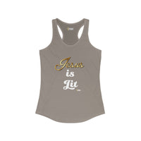 Jesus is Lit Women's Ideal Racerback Tank-KVOM KVOM Christian Clothing; Women’s Clothing; Women’s T-Shirts; Men's Clothing; Men's T-Shirts, Hoodies Sale; Ladies Tops; Ladies Dresses; Floral Tops; Floral Dresses; Flower Clothes; Activewear; Glorious; Psalms; Blessings On Blessings; Teens Clothing; Christian Book Store; Girl’s Clothing Sale; Mother’s Day Sale; Gifts For Sister; Christian Gifts; Gifts for Daughter; Spring Sale; Clearance Sale; Jesus; Christ Is King; Holy Ghost; God Got Me; Spiritual Warrior; P