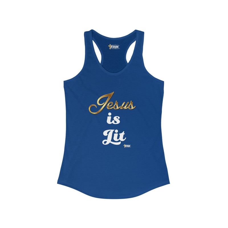 Jesus is Lit Women's Ideal Racerback Tank-KVOM KVOM Christian Clothing; Women’s Clothing; Women’s T-Shirts; Men's Clothing; Men's T-Shirts, Hoodies Sale; Ladies Tops; Ladies Dresses; Floral Tops; Floral Dresses; Flower Clothes; Activewear; Glorious; Psalms; Blessings On Blessings; Teens Clothing; Christian Book Store; Girl’s Clothing Sale; Mother’s Day Sale; Gifts For Sister; Christian Gifts; Gifts for Daughter; Spring Sale; Clearance Sale; Jesus; Christ Is King; Holy Ghost; God Got Me; Spiritual Warrior; P