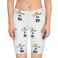 Jesus is Lit Women's Midi Shorts-KVOM KVOM Christian Clothing; Women’s Clothing; Women’s T-Shirts; Men's Clothing; Men's T-Shirts, Hoodies Sale; Ladies Tops; Ladies Dresses; Floral Tops; Floral Dresses; Flower Clothes; Activewear; Glorious; Psalms; Blessings On Blessings; Teens Clothing; Christian Book Store; Girl’s Clothing Sale; Mother’s Day Sale; Gifts For Sister; Christian Gifts; Gifts for Daughter; Spring Sale; Clearance Sale; Jesus; Christ Is King; Holy Ghost; God Got Me; Spiritual Warrior; Prophetic;