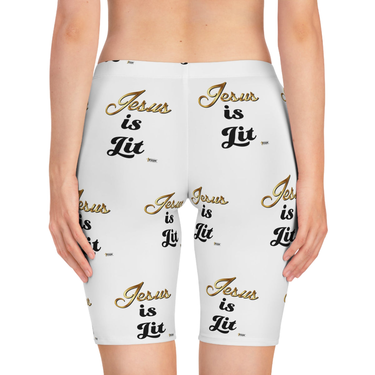 Jesus is Lit Women's Midi Shorts-KVOM KVOM Christian Clothing; Women’s Clothing; Women’s T-Shirts; Men's Clothing; Men's T-Shirts, Hoodies Sale; Ladies Tops; Ladies Dresses; Floral Tops; Floral Dresses; Flower Clothes; Activewear; Glorious; Psalms; Blessings On Blessings; Teens Clothing; Christian Book Store; Girl’s Clothing Sale; Mother’s Day Sale; Gifts For Sister; Christian Gifts; Gifts for Daughter; Spring Sale; Clearance Sale; Jesus; Christ Is King; Holy Ghost; God Got Me; Spiritual Warrior; Prophetic;