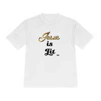 Jesus is Lit Women's Moisture Wicking Tee-KVOM KVOM Christian Clothing; Women’s Clothing; Women’s T-Shirts; Men's Clothing; Men's T-Shirts, Hoodies Sale; Ladies Tops; Ladies Dresses; Floral Tops; Floral Dresses; Flower Clothes; Activewear; Glorious; Psalms; Blessings On Blessings; Teens Clothing; Christian Book Store; Girl’s Clothing Sale; Mother’s Day Sale; Gifts For Sister; Christian Gifts; Gifts for Daughter; Spring Sale; Clearance Sale; Jesus; Christ Is King; Holy Ghost; God Got Me; Spiritual Warrior; P