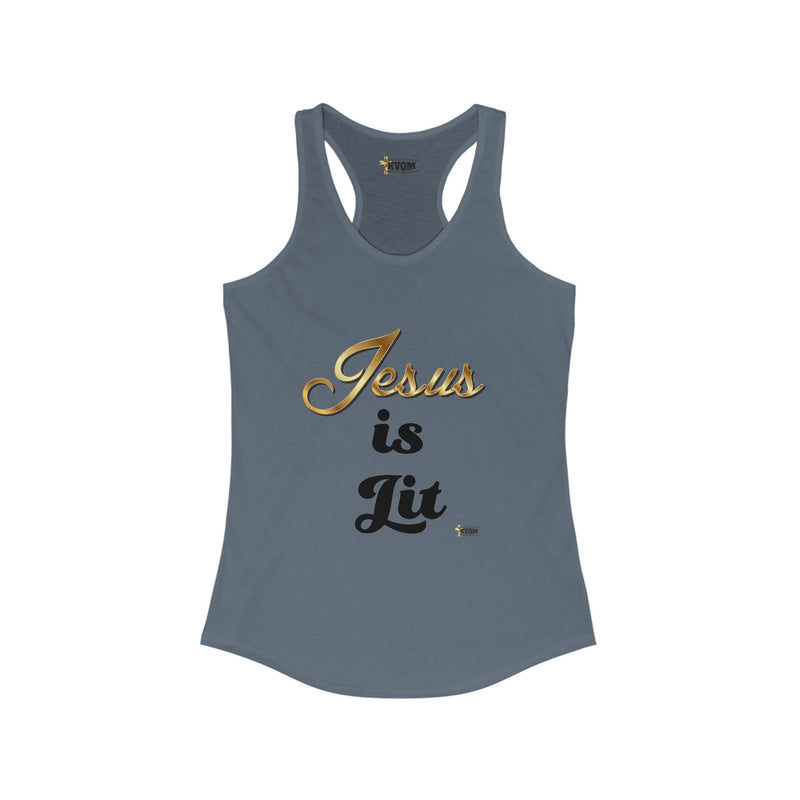 Jesus is Lit Women's Racerback Tank-KVOM KVOM Christian Clothing; Women’s Clothing; Women’s T-Shirts; Men's Clothing; Men's T-Shirts, Hoodies Sale; Ladies Tops; Ladies Dresses; Floral Tops; Floral Dresses; Flower Clothes; Activewear; Glorious; Psalms; Blessings On Blessings; Teens Clothing; Christian Book Store; Girl’s Clothing Sale; Mother’s Day Sale; Gifts For Sister; Christian Gifts; Gifts for Daughter; Spring Sale; Clearance Sale; Jesus; Christ Is King; Holy Ghost; God Got Me; Spiritual Warrior; Prophet