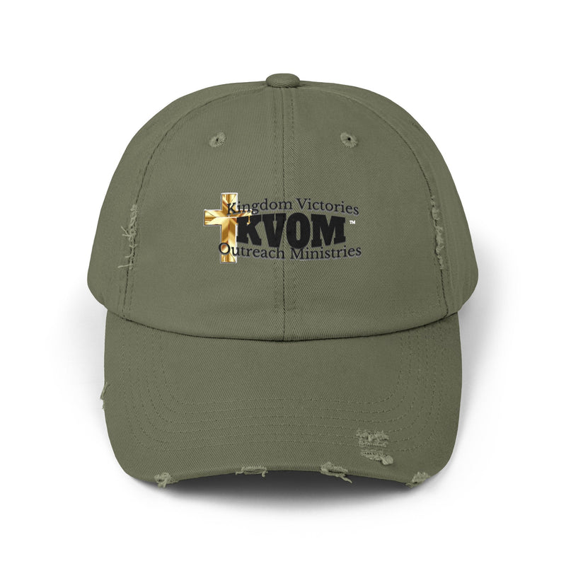 KVOM Black Logo Distressed Cap-KVOM; Christian Clothing; Women’s Clothing; Men's Clothes, Men's Hats, Women’s T-Shirts; Hoodies Sale; Ladies Tops; Ladies Dresses; Floral Tops; Floral Dresses; Flower Clothes; Activewear; Glorious; Psalms; Blessings On Blessings; Teens Clothing; Christian Book Store; Girl’s Clothing Sale; Mother’s Day Sale; Gifts For Sister; Christian Gifts; Gifts for Daughter; Spring Sale; Clearance Sale; Jesus; Christ Is King; Holy Ghost; God Got Me; Spiritual Warrior; Prophetic; Blessings;