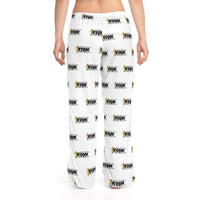 KVOM Black Logo Patterned Women's Comfy Pants, White-KVOM