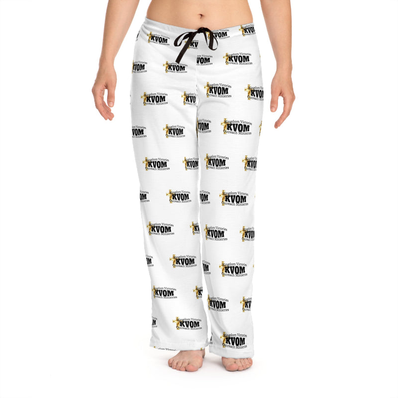 KVOM Black Logo Patterned Women's Comfy Pants, White-KVOM