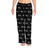 KVOM Logo Blue Patterned Women's Comfy Pants, Black-KVOM