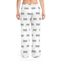 KVOM Logo Blue Patterned Women's Comfy Pants, White-KVOM