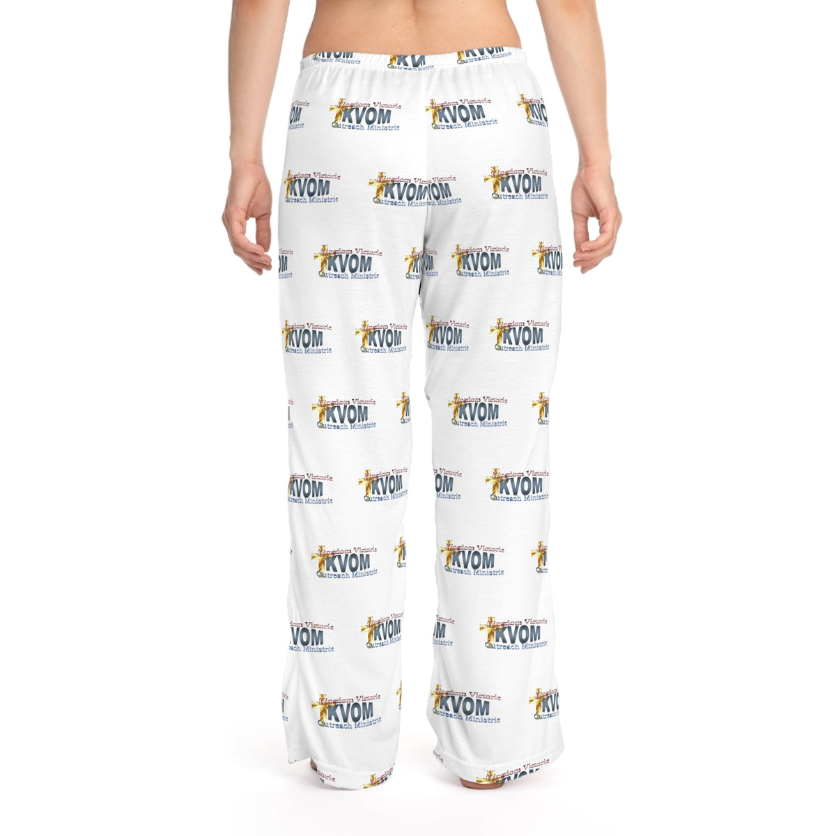 KVOM Logo Blue Patterned Women's Comfy Pants, White-KVOM