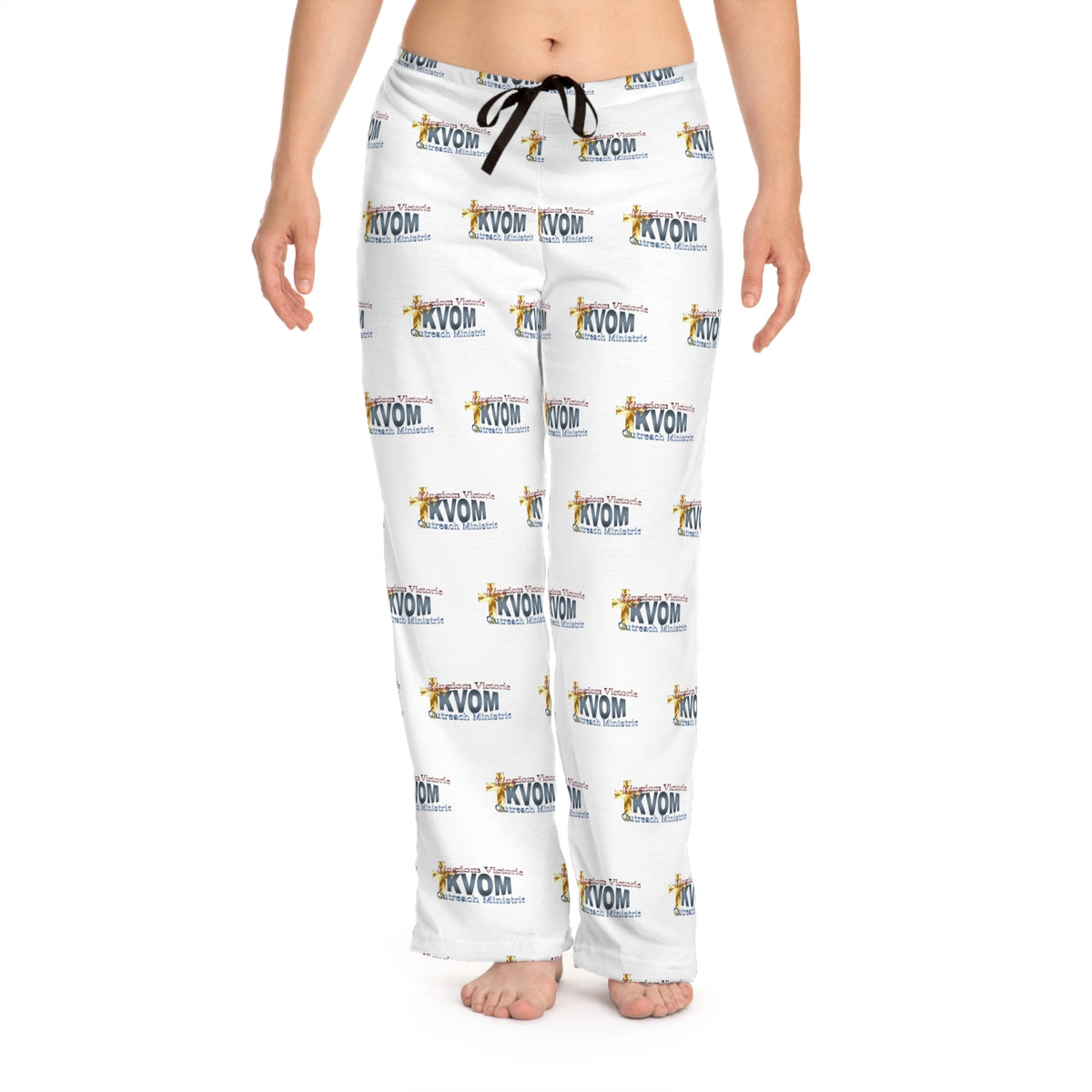 KVOM Logo Blue Patterned Women's Comfy Pants, White-KVOM