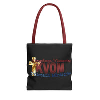 KVOM Logo Tote Bag, Black, Maroon Logo