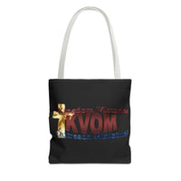 KVOM Logo Tote Bag, Black, Maroon Logo