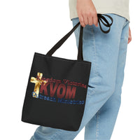 KVOM Logo Tote Bag, Black, Maroon Logo