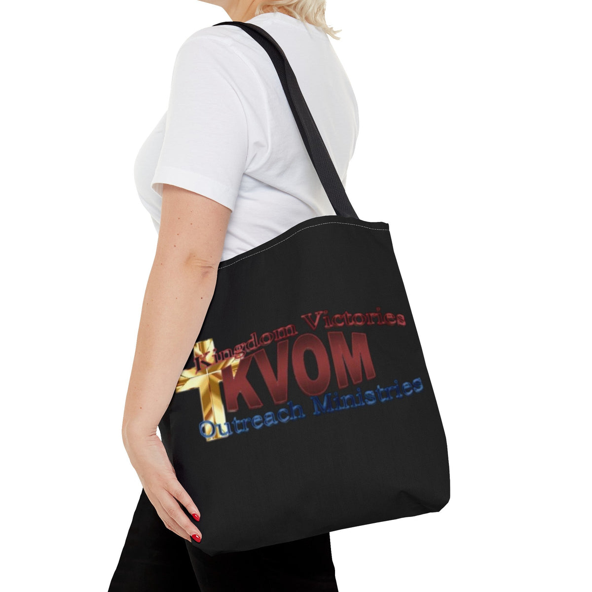 KVOM Logo Tote Bag, Black, Maroon Logo