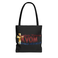 KVOM Logo Tote Bag, Black, Maroon Logo