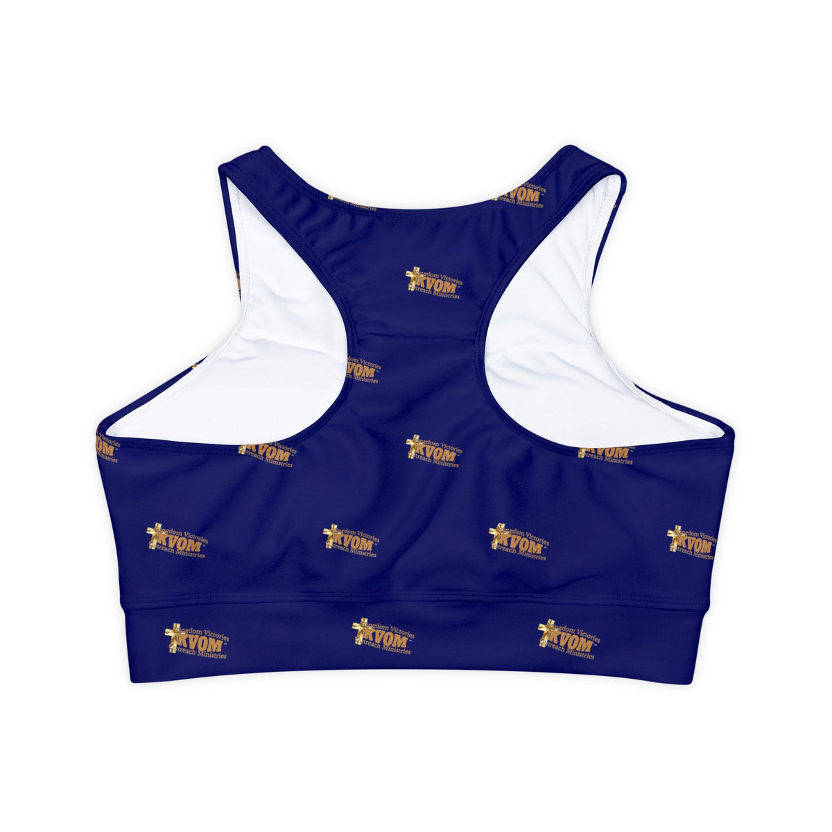 KVOM Logo True Gold Women's Sports Bra, Blueberry