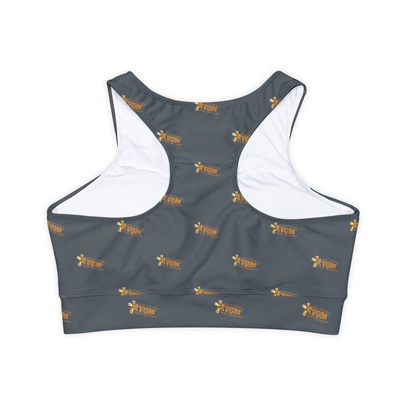 KVOM Logo True Gold Women's Sports Bra, Grey