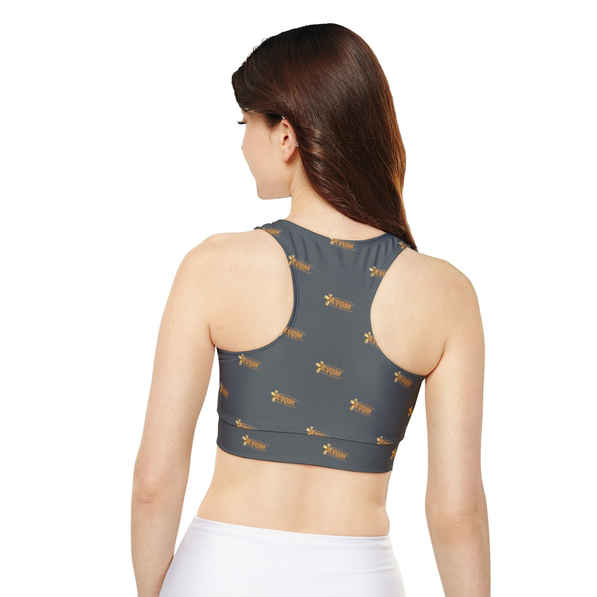 KVOM Logo True Gold Women's Sports Bra, Grey