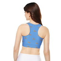 KVOM Logo True Gold Women's Sports Bra, Mid Blue