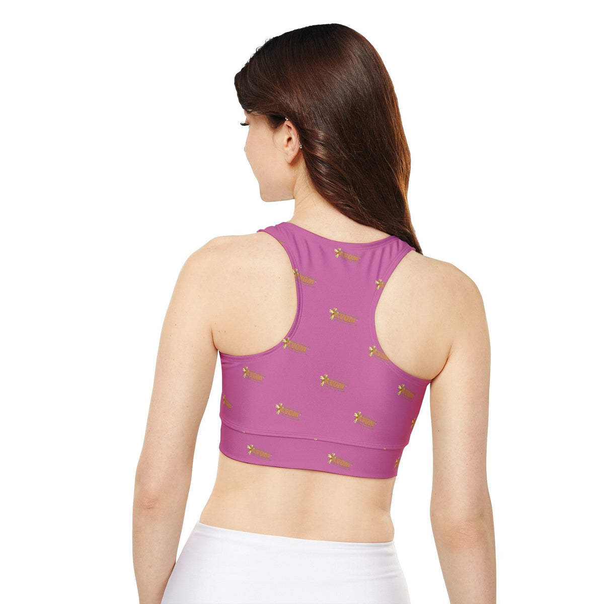 KVOM Logo True Gold Women's Sports Bra, Nude Pink