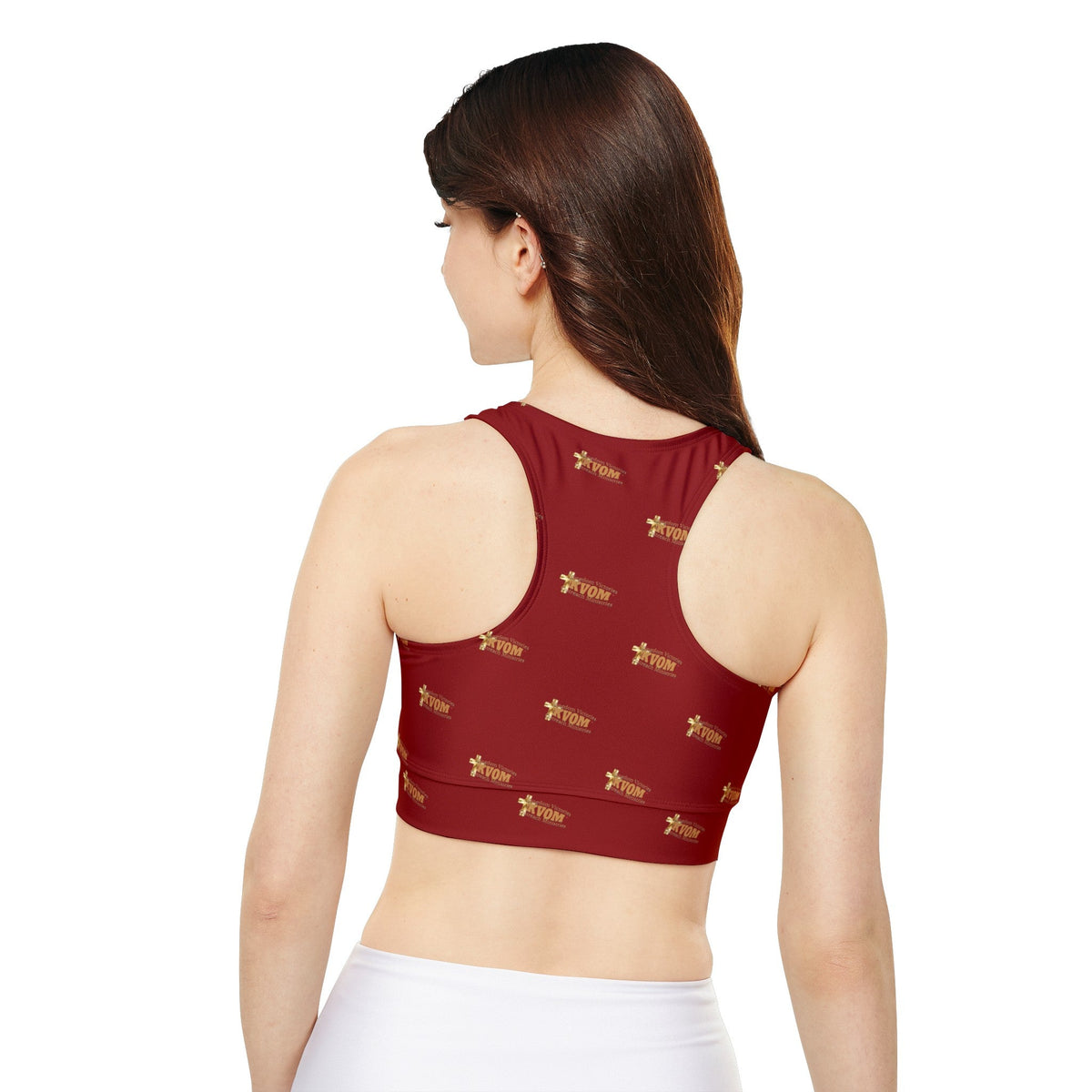 KVOM Logo True Gold Women's Sports Bra, Red