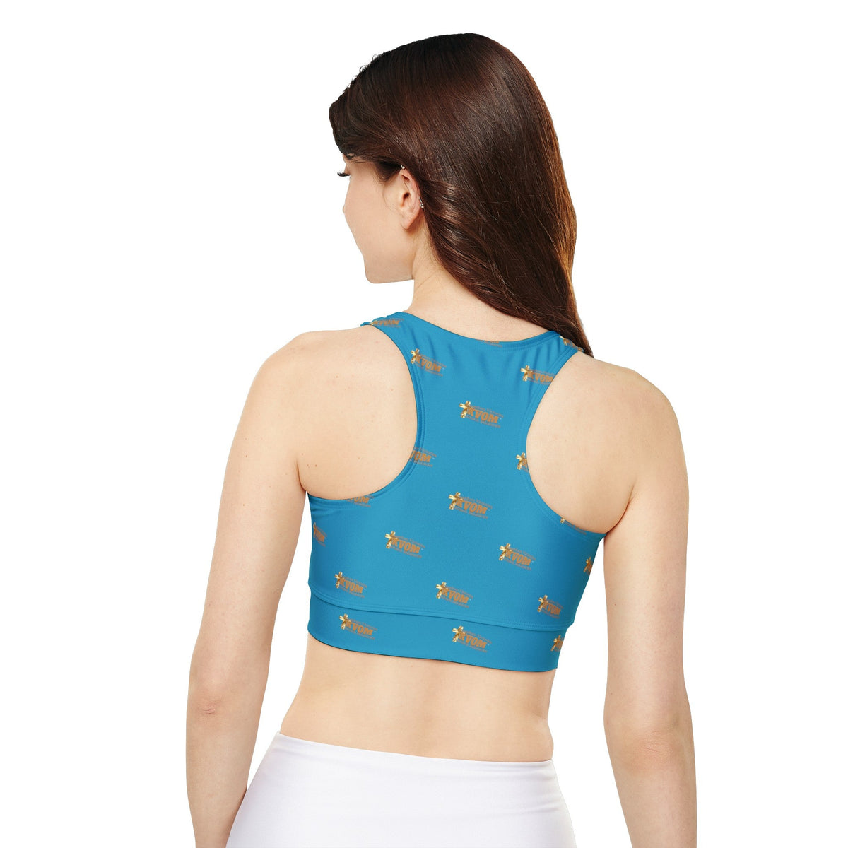 KVOM Logo True Gold Women's Sports Bra, Turquoise