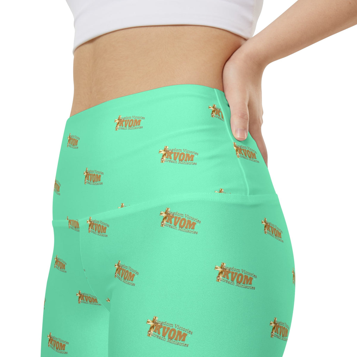 KVOM Logo True Gold Women's Workout Shorts, Mint Green