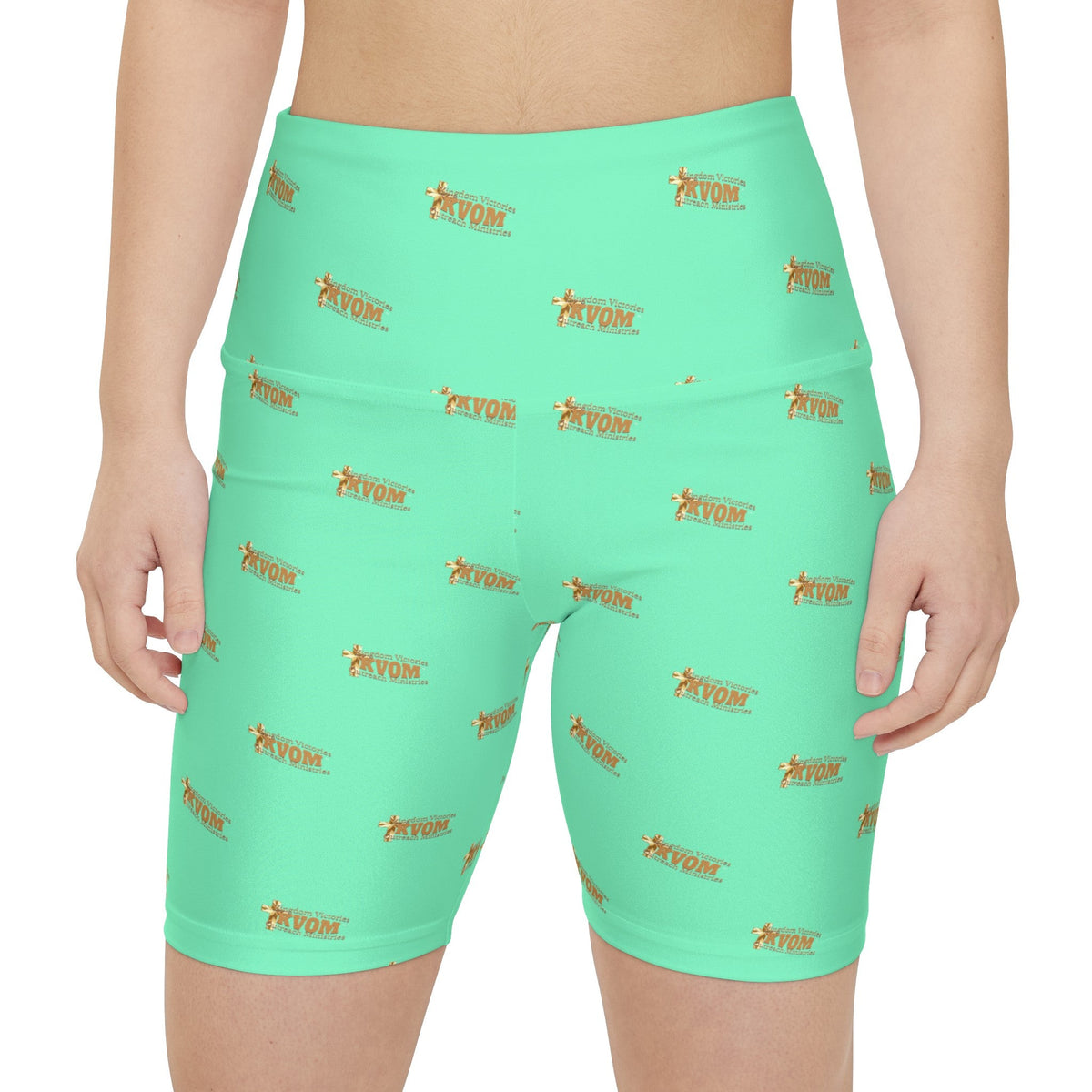 KVOM Logo True Gold Women's Workout Shorts, Mint Green