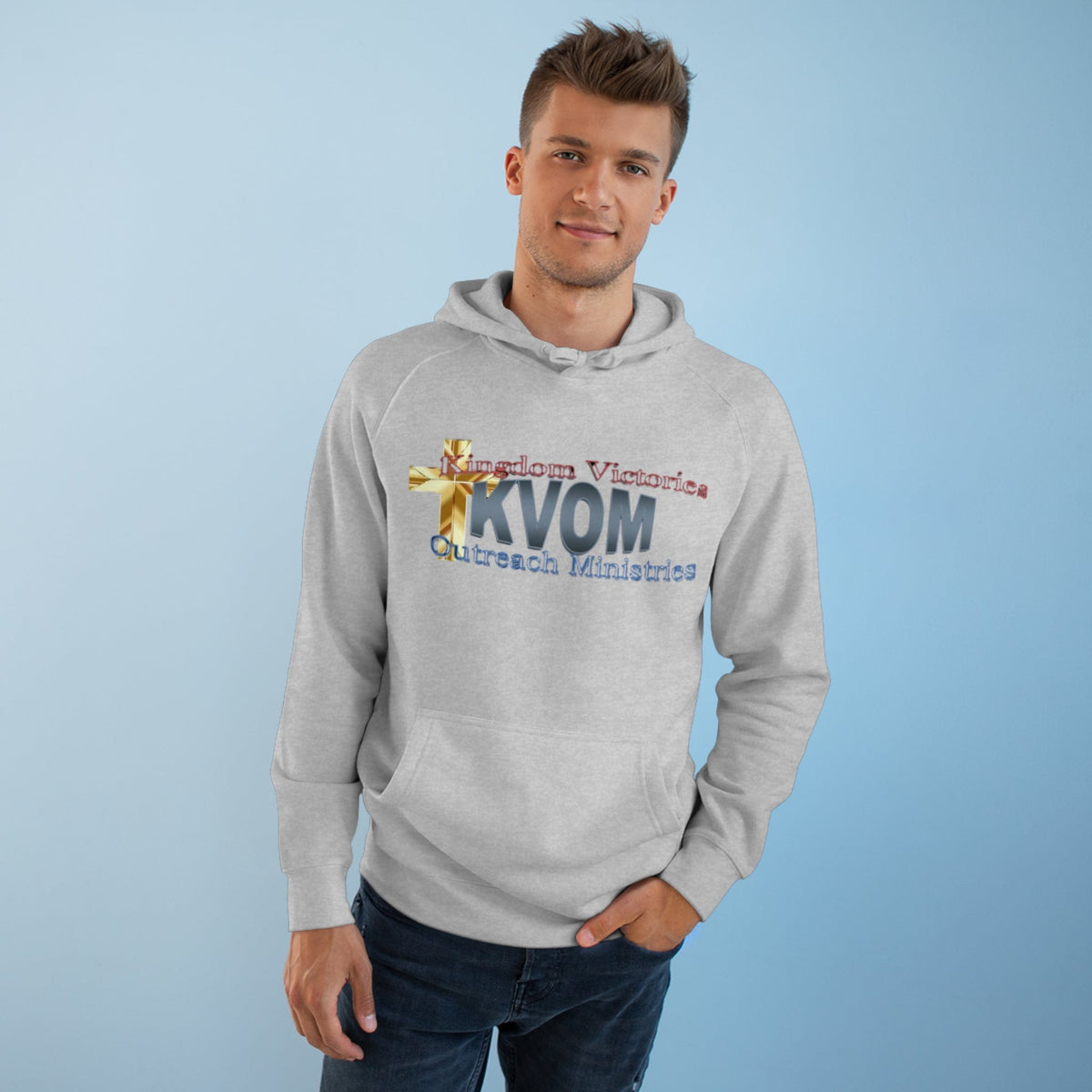 KVOM Logo Unisex Relaxed Fit Hoodie, Blue Logo-KVOM