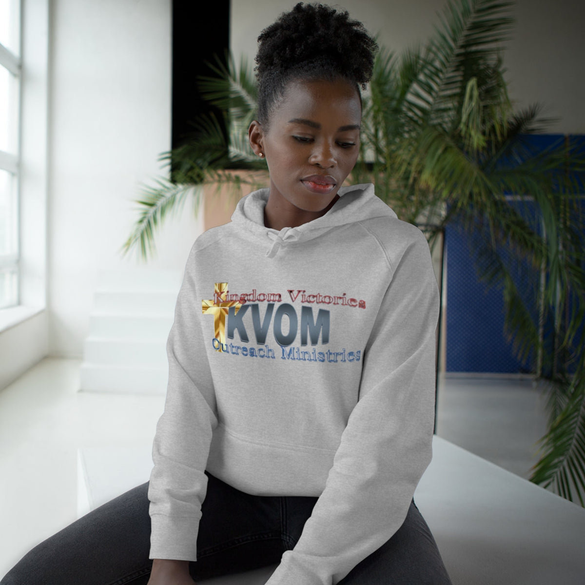 KVOM Logo Unisex Relaxed Fit Hoodie, Blue Logo-KVOM