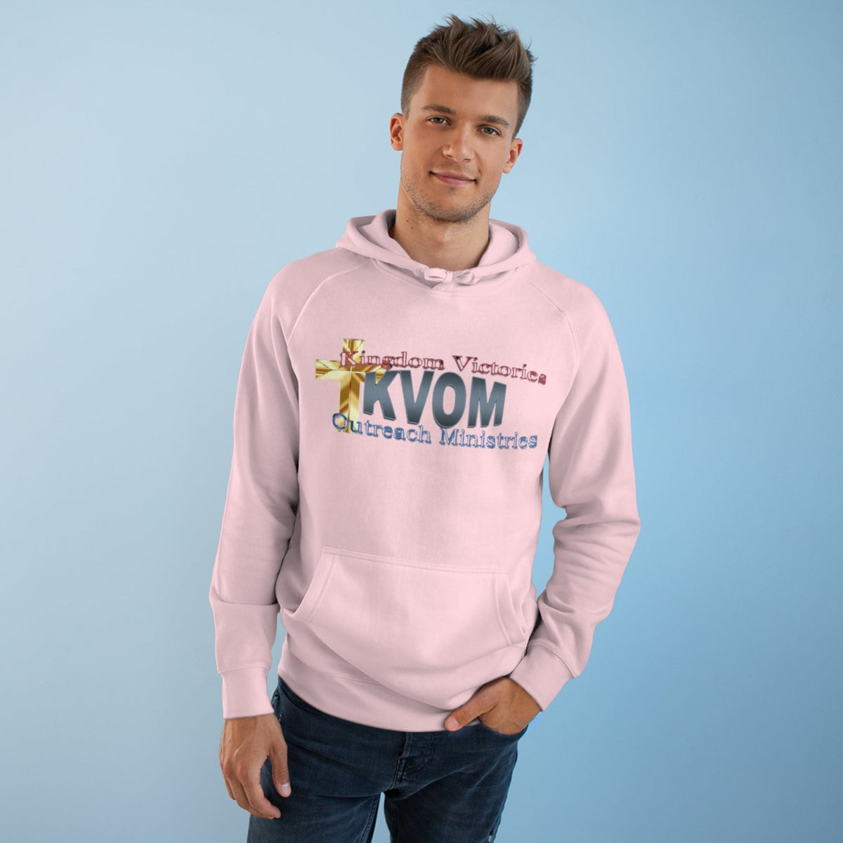 KVOM Logo Unisex Relaxed Fit Hoodie, Blue Logo-KVOM